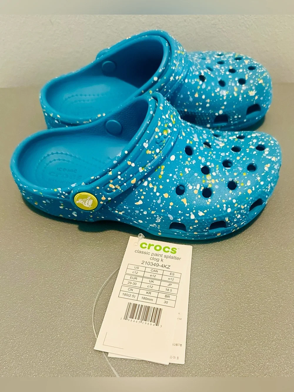 CROCS Kids’ Classic Splatter Paint Clog, Size 12, Blue, Water Resistant
